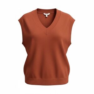 Elegant V-Neck Sleeveless Sweater - Terracotta